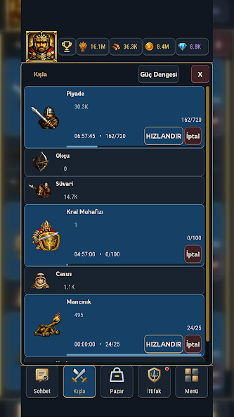SUR Online kışlasında asker üretim ekranı